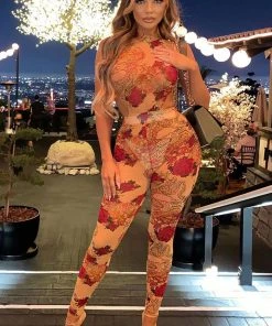 Fashion Nova Match My Beauty Mesh Jumpsuit - Taupe/combo