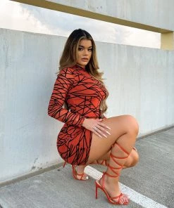 Mysite Mesh It Up Mini Dress - Rust