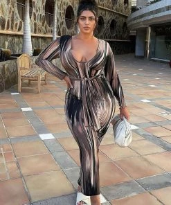 Mysite Mind Of My Own Maxi Dress - Brown/combo New Today