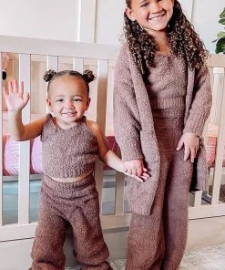 Fashion Nova Influencer Looks Mini Living In It Cozy 3 Piece Pant Set - Mocha