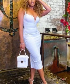 Mysite Misty Bandage Midi Dress - White DRESSES