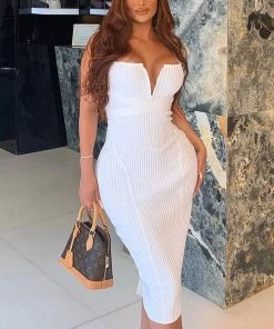 Mysite Misty Bandage Midi Dress - White DRESSES