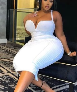 Mysite Misty Bandage Midi Dress - White DRESSES