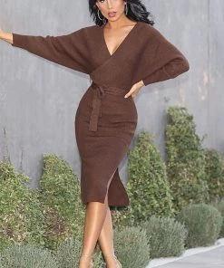 Fashion Nob Mona Sweater Midi Dress - Chocolate