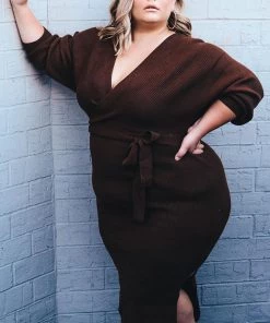 Fashion Nob Mona Sweater Midi Dress - Chocolate