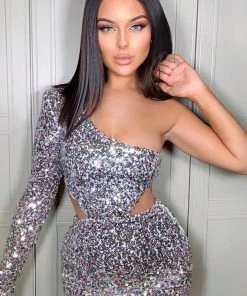 Mysite More Time To Shine Mini Dress - Silver/Multi Influencer Looks
