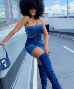 Mysite New Today My Mixed Feelings Denim Mini Dress - Medium Wash