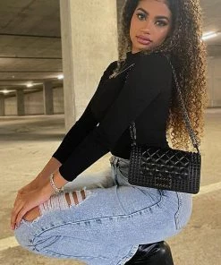 Fashion Nova Natalia Rubber Studded Bag - Black