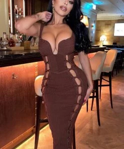 Mysite No Cuts Given Bandage Midi Dress - Brown