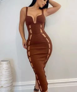Mysite No Cuts Given Bandage Midi Dress - Brown