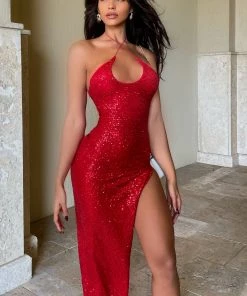 Mysite Out Til Dawn Sequin Maxi Dress - Red