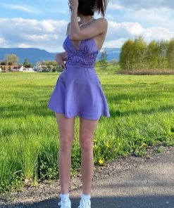 Mysite Petite Mixed Emotions Satin Mini Dress - Purple