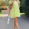 Mysite Pia Babydoll Mini Dress - Lime DRESSES