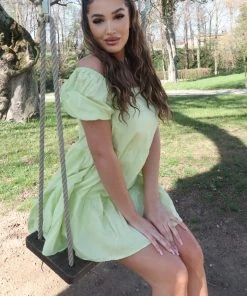 Mysite Pia Babydoll Mini Dress - Lime DRESSES