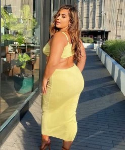 Mysite Pure Charm Sweater Maxi Dress - Yellow