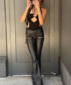 Fashion Nova Quinn Vegan Leather Low Rise Pants - Black