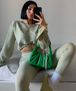 Fashion Nova Influencer Looks Rest Up Ribbed Legging Set - Sage