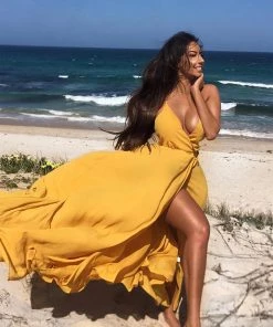 Mysite New Today River Flow Maxi Dress - Mustard