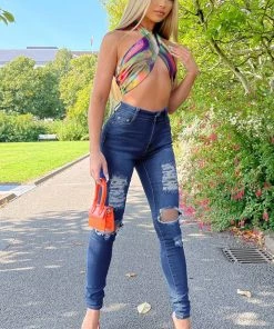 Fashion Nova San Antonio Distressed Jeans - Medium Blue