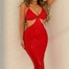 Mysite Sequin Sensation Midi Dress - Red DRESSES