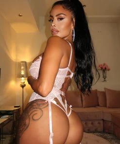 Fashion Nob Serious Lust Lace Garter Teddy - Rose