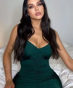 Mysite Shanghai Ruched Dress - Hunter Green New Today