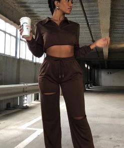 Fashion Nova She's Got It Wide Leg Pant Set - Brown