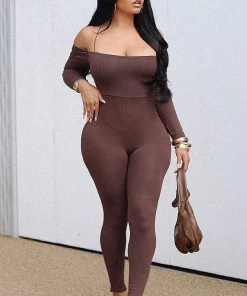 Fashion Nova Soothe Off Shoulder Jumpsuit - Brown Influencer Looks