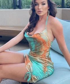 Mysite Sparks Are Flying Satin Mini Dress - Mint NEW IN