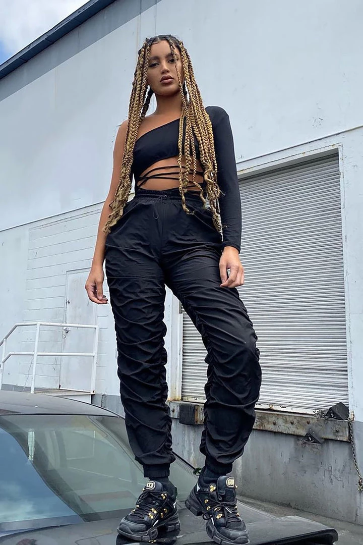 Fashion Nova Influencer Looks Sporty Girl Ruched Jogger Pant - Black 2 Fashion Nova Influencer Looks Sporty Girl Ruched Jogger Pant - Black