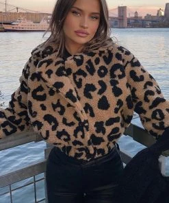 Fashion Nob Teddies & Babydolls Spot Me If You Can Faux Sherpa Jacket - Taupe/combo