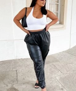 Fashion Nova Stay Sassy PU Joggers - Black Teddies & Babydolls