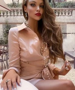 Mysite New Today Step Up Satin Mini Dress - Pink