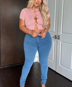 Mysite Super High Waist Denim Skinnies - Medium Blue New Today