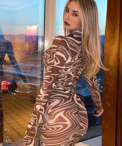 Fashion Nob NEW IN Swirl My Way Mesh Maxi Dress - Brown/combo