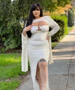 Mysite That Glimmer Glow Maxi Dress - White/Pink DRESSES