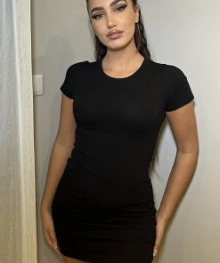 Fashion Nob DRESSES Throw And Go Ribbed Mini Dress - Black