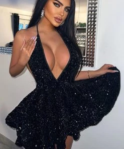 Mysite Unforgettable Nights Sequin Mini Dress - Black