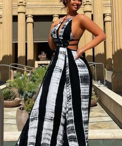 Mysite Walk On The Beach Tie Dye Maxi Dress - Black/White