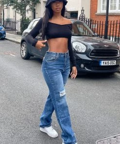 Mysite We Belong Together Distressed Nova Denim Boyfriend Jeans - Medium Blue Wash