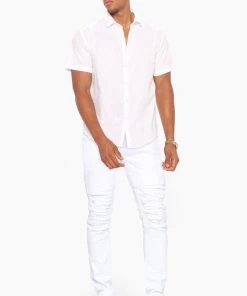 Mysite Ryland Short Sleeve Woven Top - White New Today