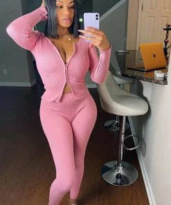Fashion Nova Wrong Way Sweater Pant Set - Pink