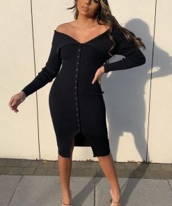 Fashion Nob Yesika Sweater Midi Dress - Black