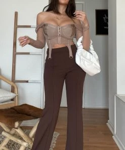 Fashion Nova Victoria High Waisted Dress Pants - Chocolate
